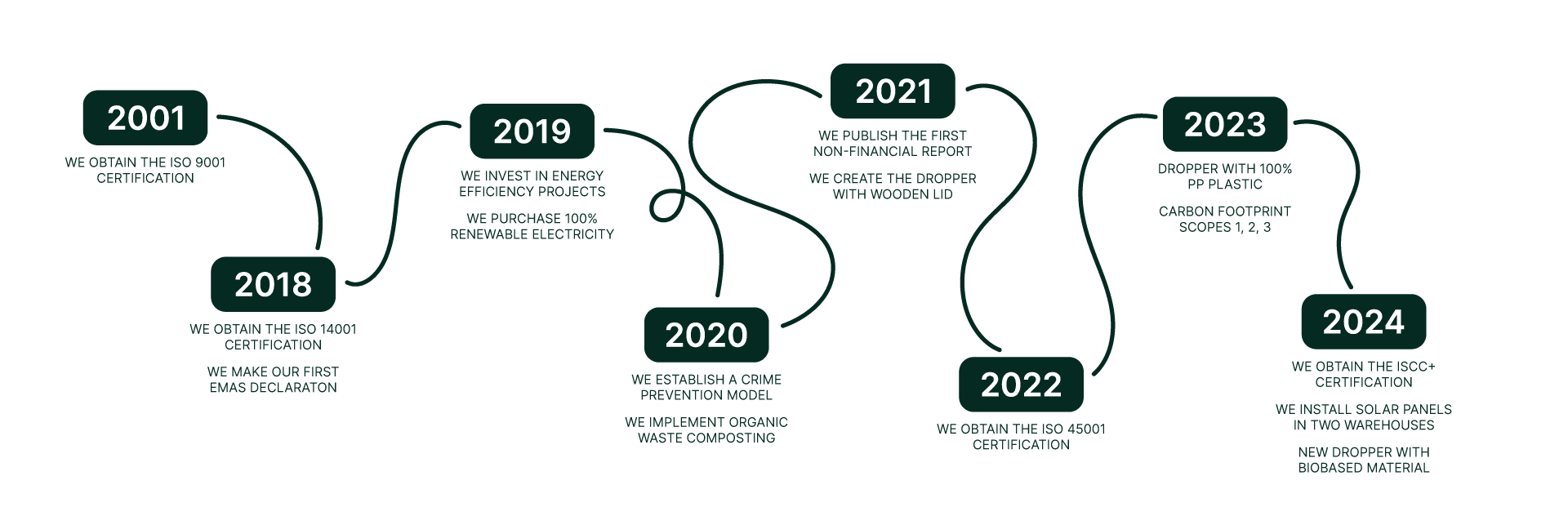 Infographic of Sustainable Actions Taken by Virospack from 2001 to 2024